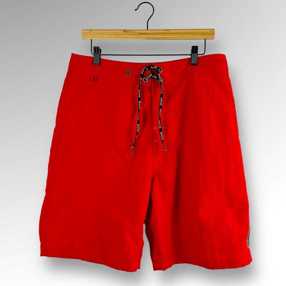 MCG Mens Summer Casual Solid Color Red Beach Swimwear Shorts Sz 34